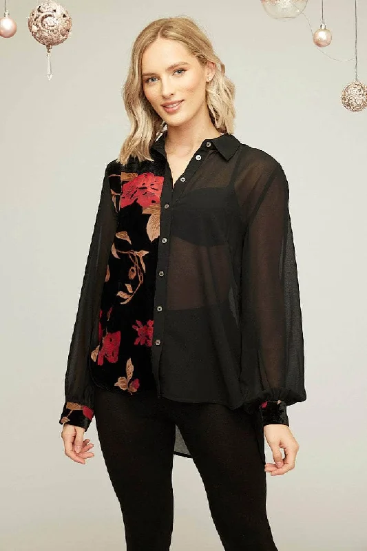 Saloos Velvet Floral Panelled Shirt