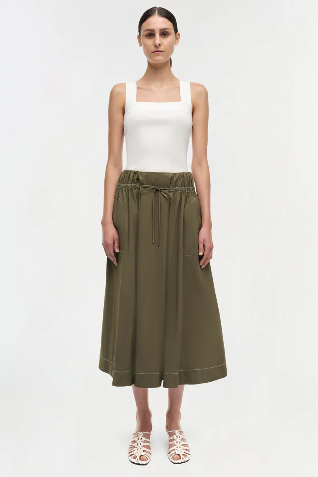 Jonathan Simkhai Tona Midi Skirt Army Green