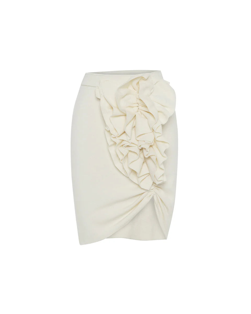 THEO Nomia Ruffle Knit Skirt Ivory