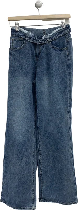 PrettyLittleThing Blue Fold Over Waistband Vintage Jeans UK 6