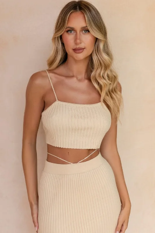 Beige Knit Top Sleeveless Crop