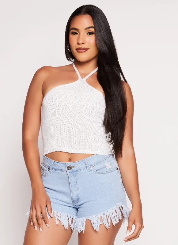 Almost Famous Distressed Knit Halter Top