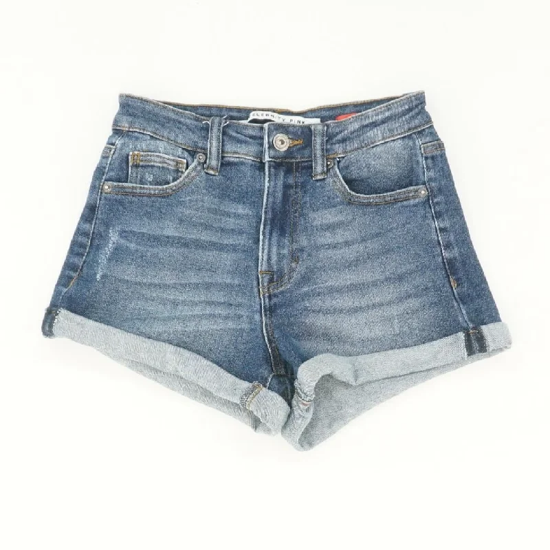 Blue Solid Denim Shorts