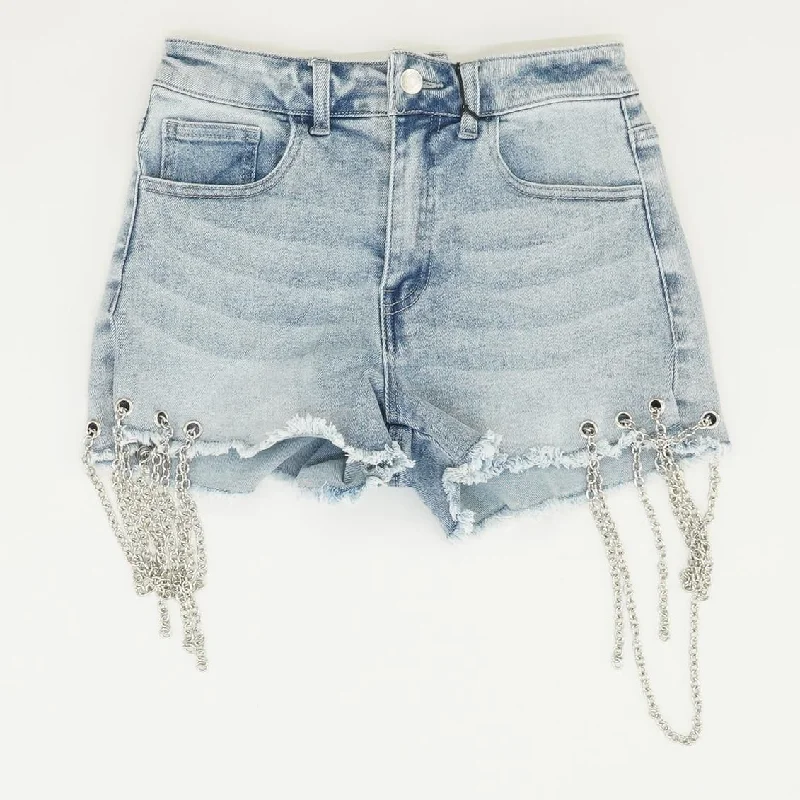 Blue Solid Denim Shorts