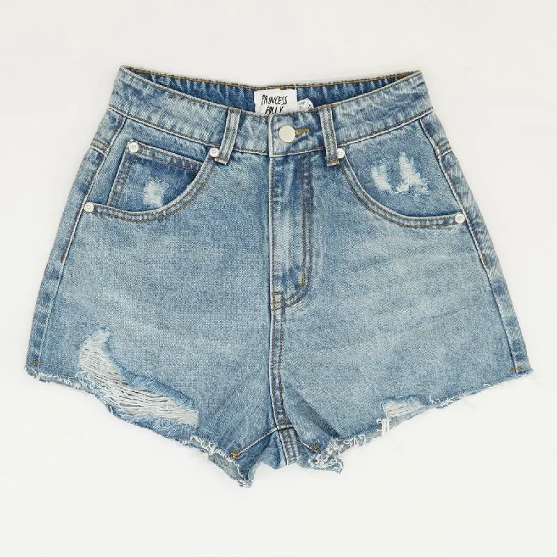 Blue Solid Denim Shorts