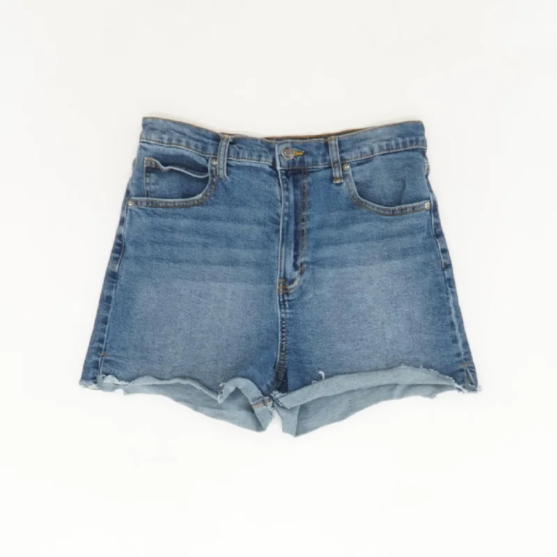 Blue Solid Denim Shorts