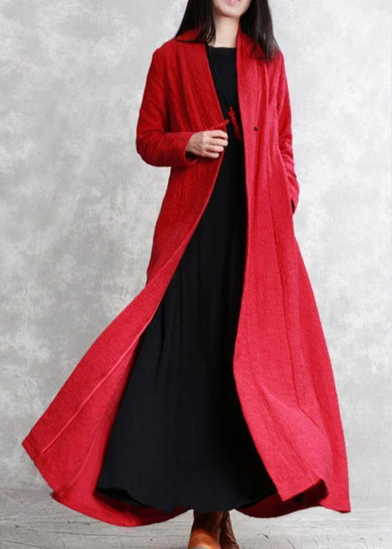 Modern Red V Neck Pockets Fall slim fit Coats Long sleeve