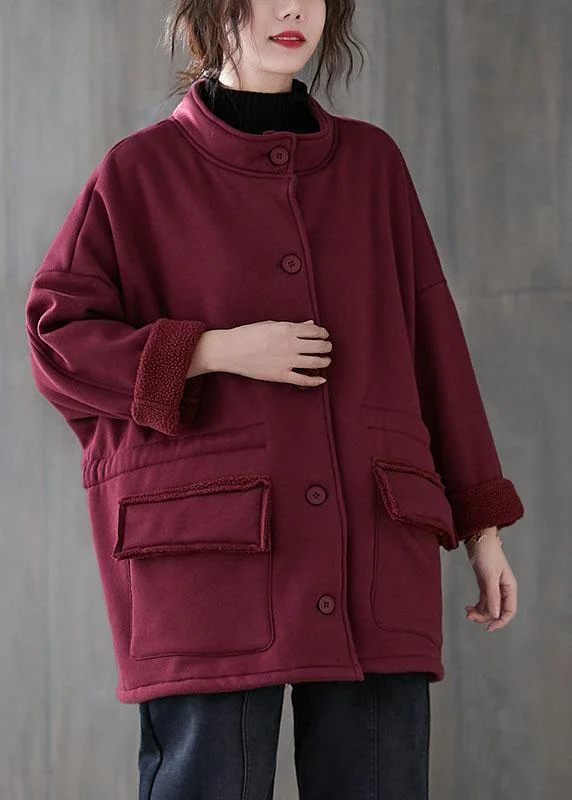 Mulberry Loose Pockets Button Fall Sweatshirt Coat