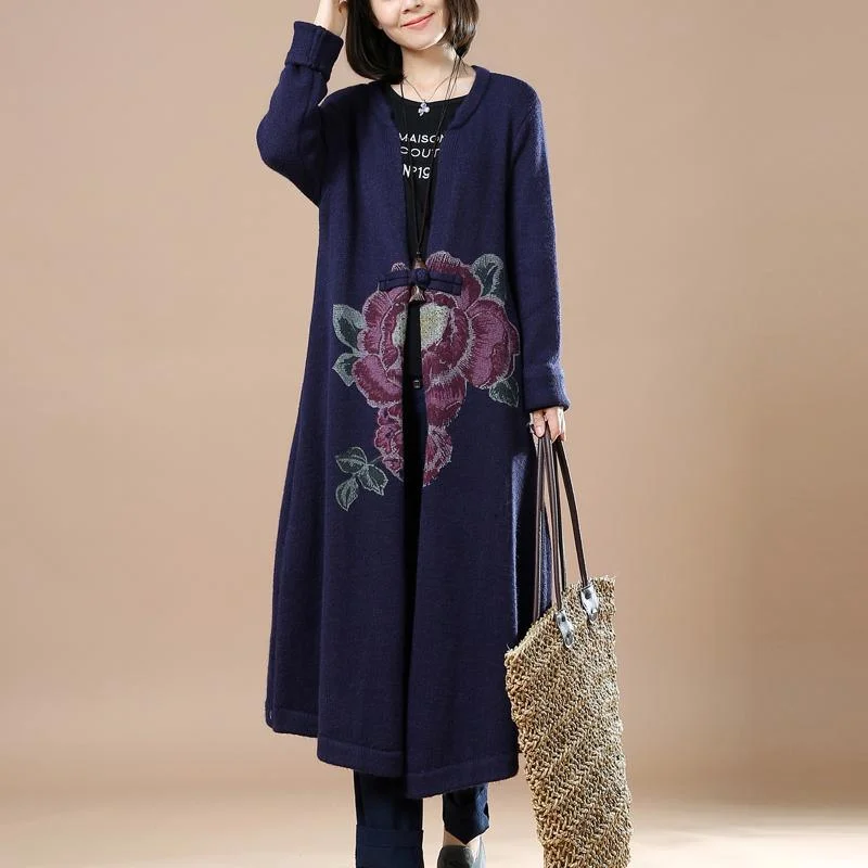 Navy long knit maxi coats woman