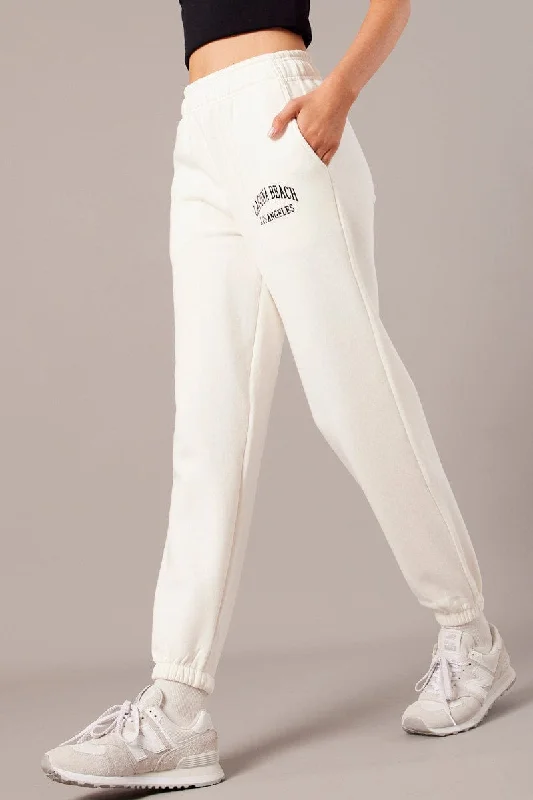 White Track Pants High Rise