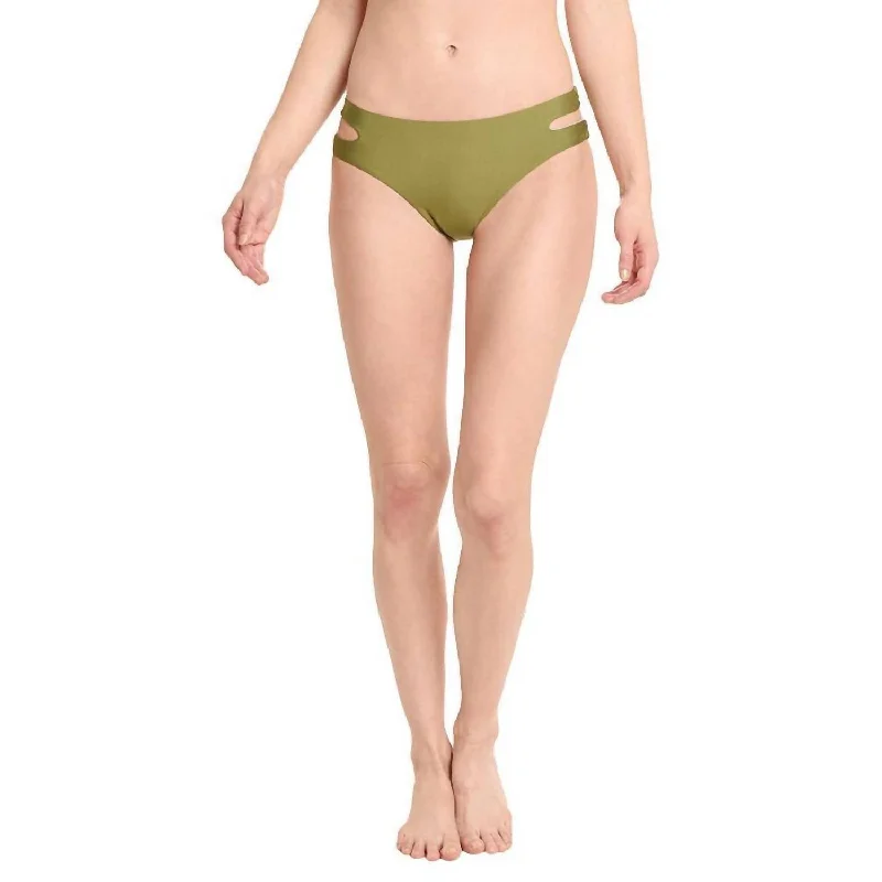 Art Deco Side Cutout Bikini Bottom In Art Deco Olive