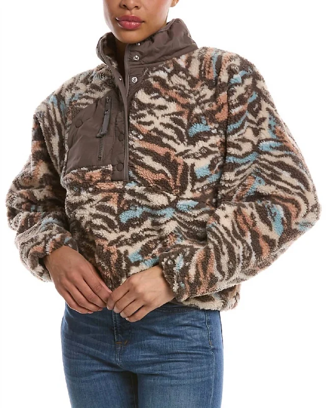 Hit The Slopes Printed Fleece Jacket In Brown