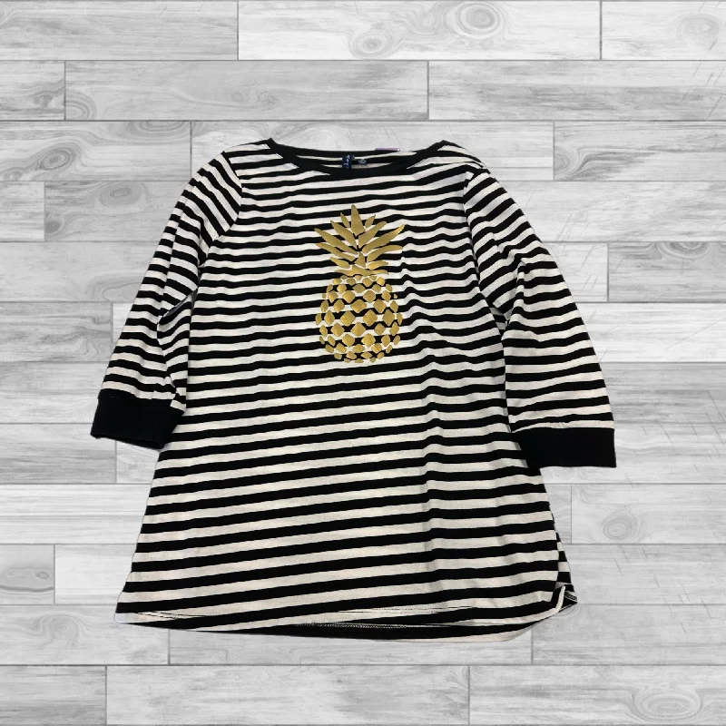 Top 3/4 Sleeve Basic By Clothes Mentor In Striped Pattern, Size: M