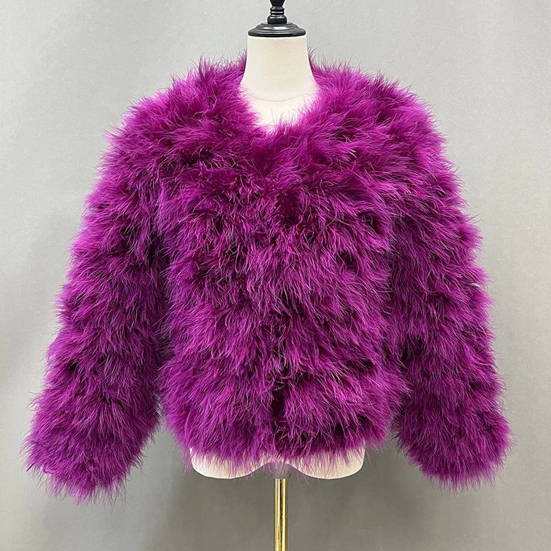 Women's Casual Purple Furry Long Sleeve Short Winter Party Jacket