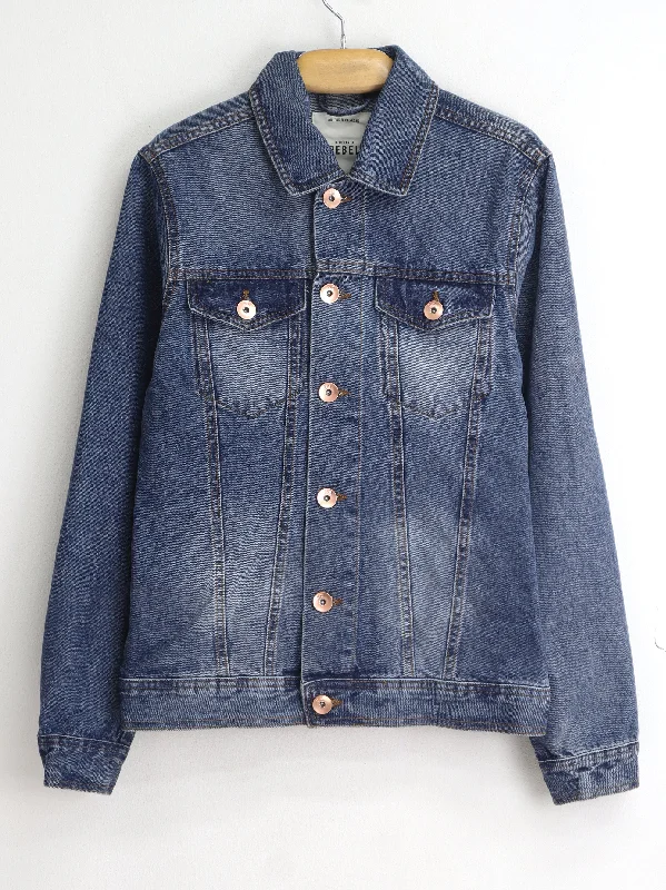 Women's Washed Denim Jacket,Blue