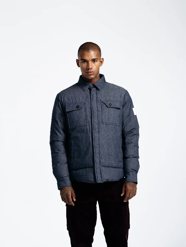 Overshirt Imbottita in Nylon Denim Blu