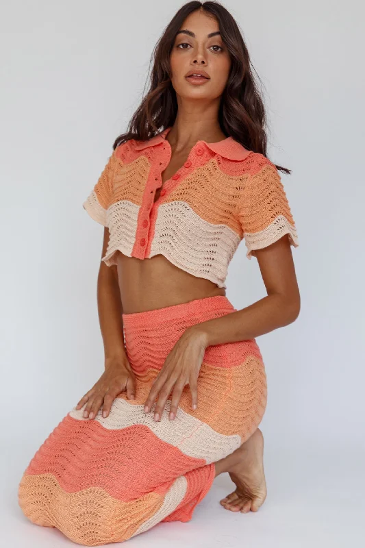 May Blooms Button Up Crop Top Tangerine