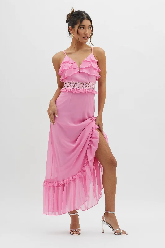 Spirited Ruffle Bust Maxi Dress Pink