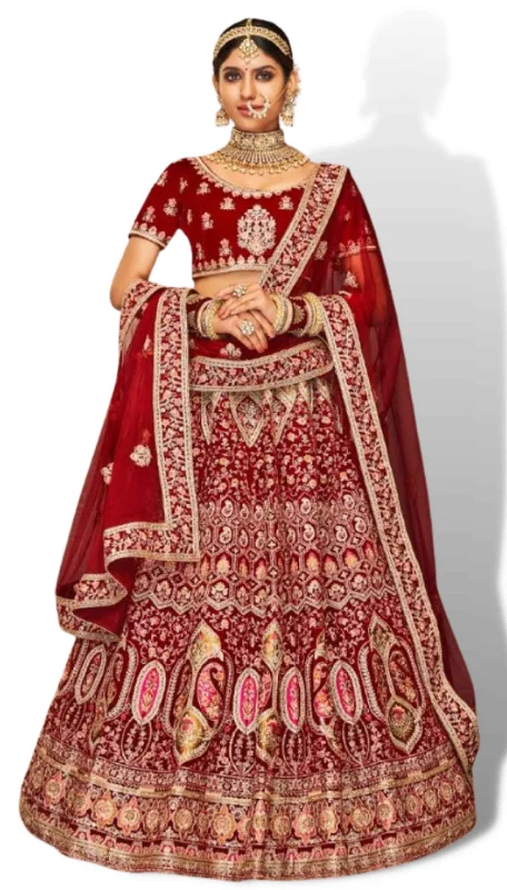 Adoring Wedding Wear Stunning Maroon Bridal Lehenga - Rent