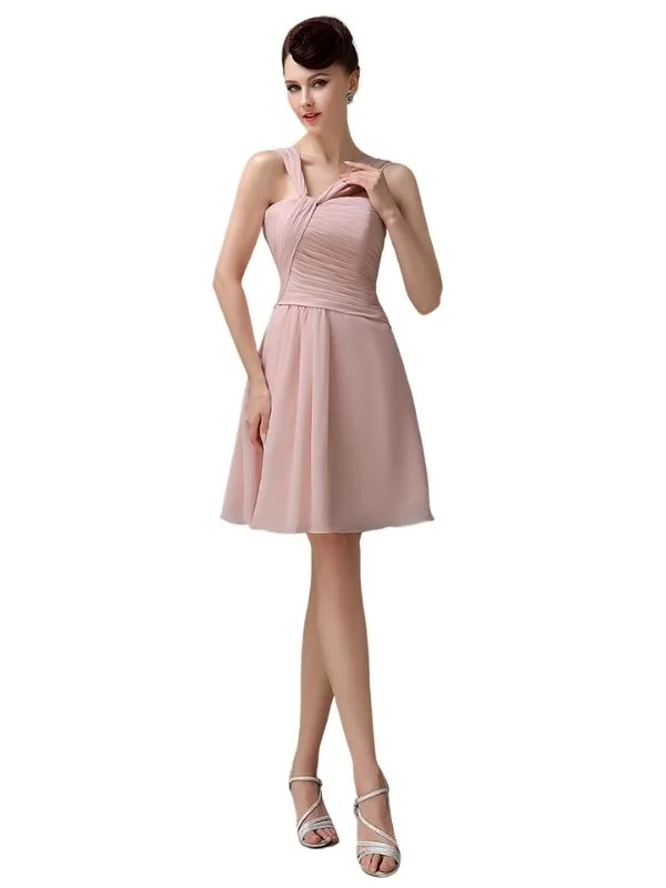 Simple A-line Knee-length Chiffon Short Bridesmaid Dresses