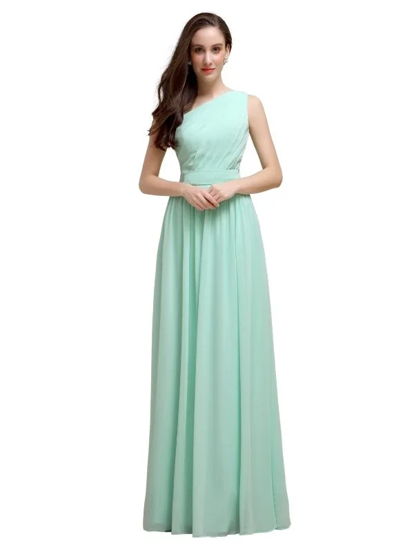 Simple One-Shoulder Sleeveless A-line Chiffon Bridesmaid Dresses