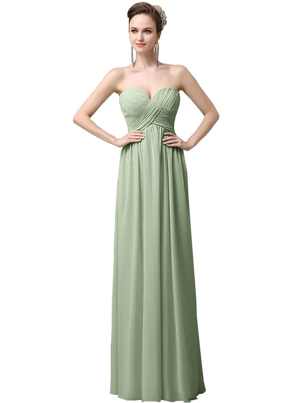 Simple A-line Sweetheart Chiffon Floor-Length Long Bridesmaid Dresses