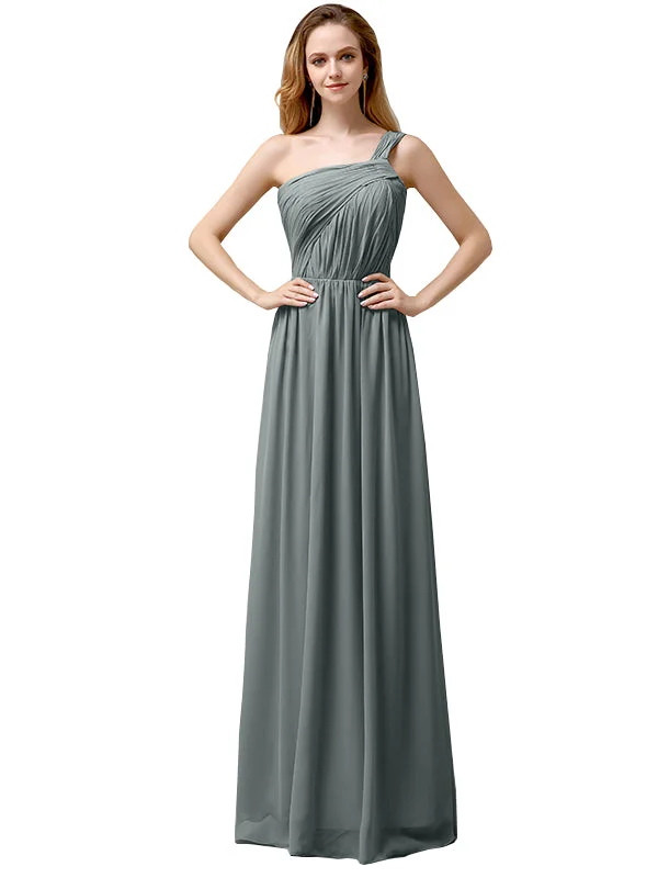 Chiffon One-Shoulder A-line Floor-Length Long Bridesmaid Dresses