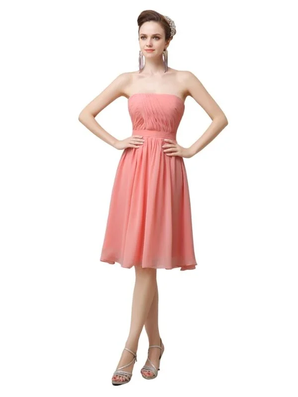 Unique Strapless Chiffon A-line Knee-Length Short Bridesmaid Dresses