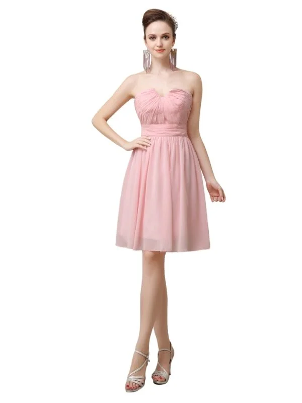 Simple Strapless Chiffon A-line Knee-Length Short Bridesmaid Dresses