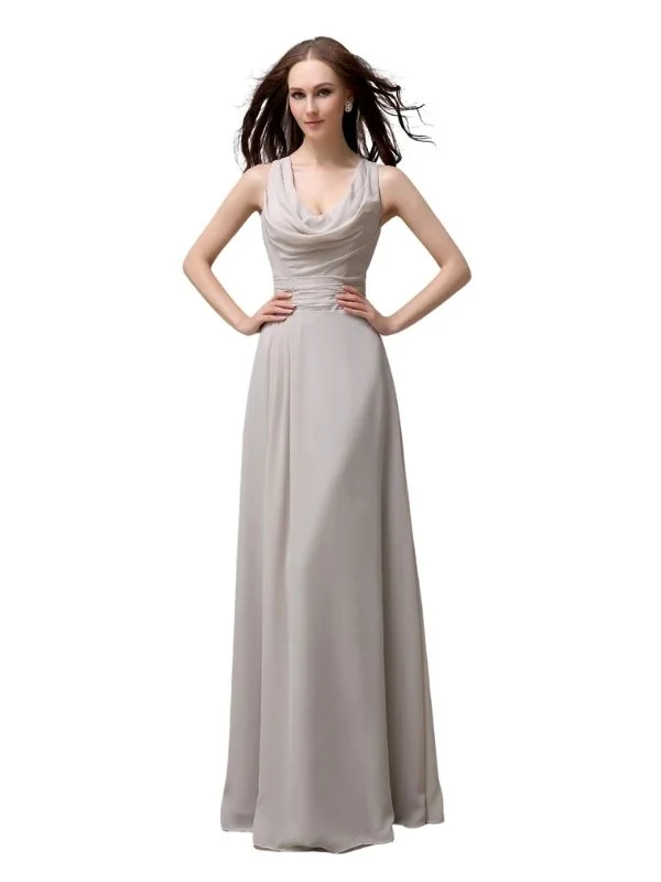 Shoulder Strap A-line Chiffon Floor-Length Long Bridesmaid Dresses