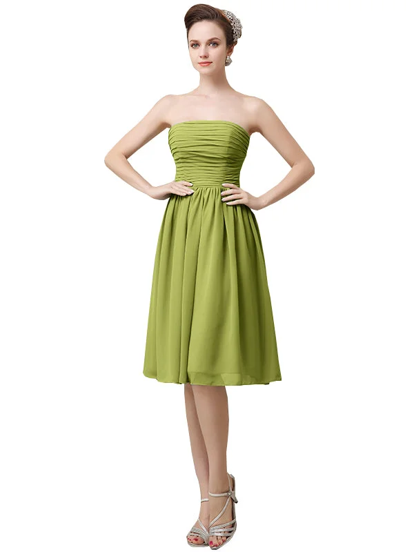 Pretty Strapless Chiffon A-line Knee-Length Short Bridesmaid Dresses