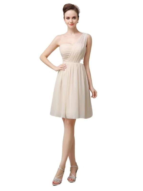 Elegant One-shoulder A-line Knee-Length Short Bridesmaid Dresses