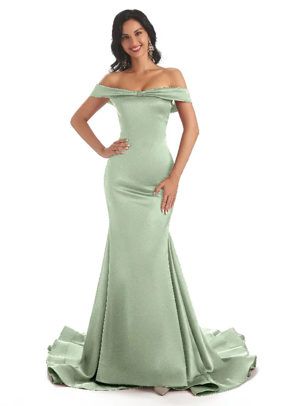 Sexy Mermaid Off The Shoulder Soft Satin Long Dress to Attend Wedding