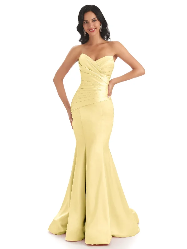 Sexy Soft Satin Sweetheart Long Mermaid Formal Gown For Wedding Guest