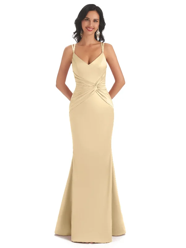 Spaghetti Straps Soft Satin Mermaid Sexy Long Formal Wear For Wedding